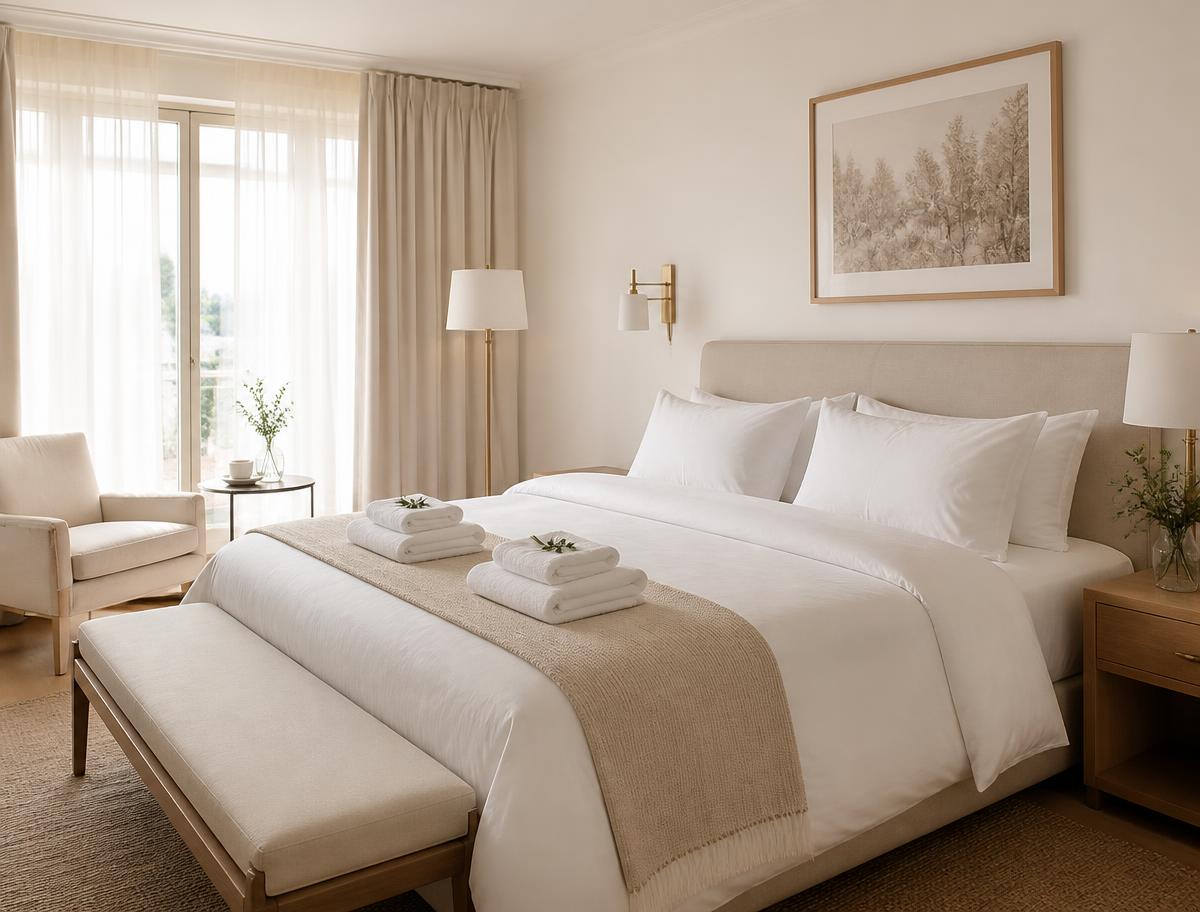 Chambre impeccable préparée avant l’arrivée des voyageurs